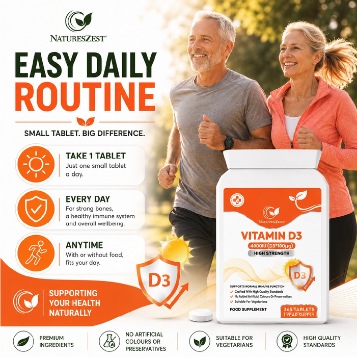 Vitamin D3 4000 IU for Bones, Muscles & Immune Support – High Strength, 1-Year Supply for Teeth & Calcium Absorption 365 Tablets