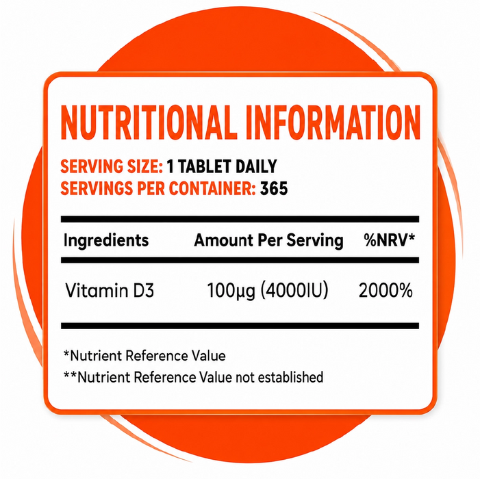Vitamin D3 4000 IU for Bones, Muscles & Immune Support – High Strength, 1-Year Supply for Teeth & Calcium Absorption 365 Tablets