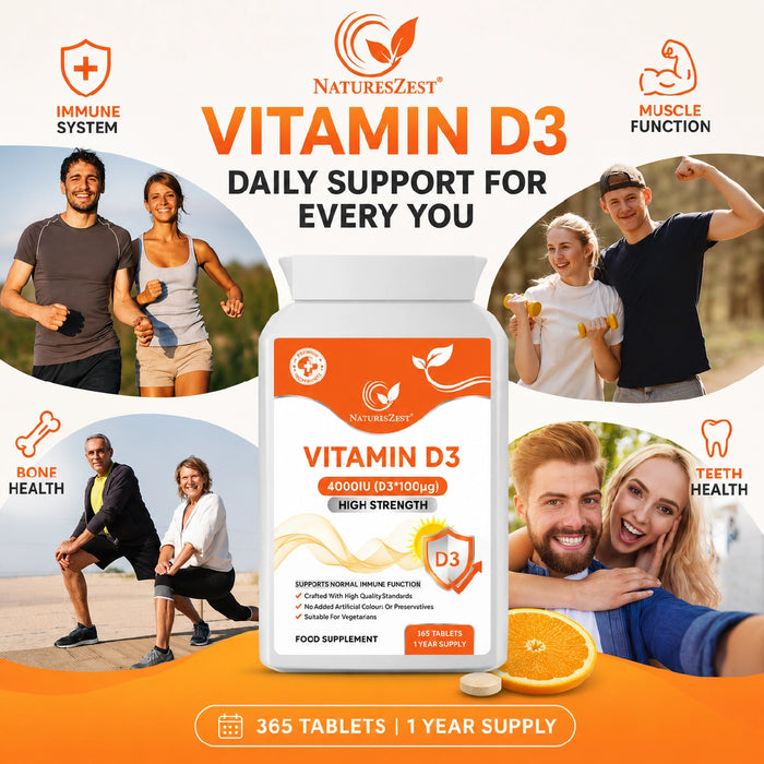 Vitamin D3 4000 IU for Bones, Muscles & Immune Support – High Strength, 1-Year Supply for Teeth & Calcium Absorption 365 Tablets