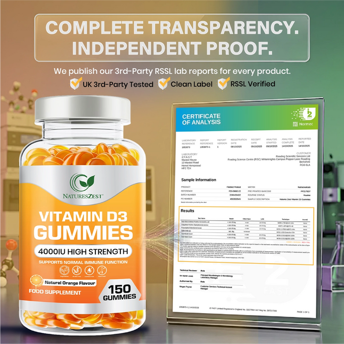 Vitamin D3 Gummies for Bone, Muscle & Immune Support – High Strength 4000 IU, 150 Vegetarian-Friendly Gummies