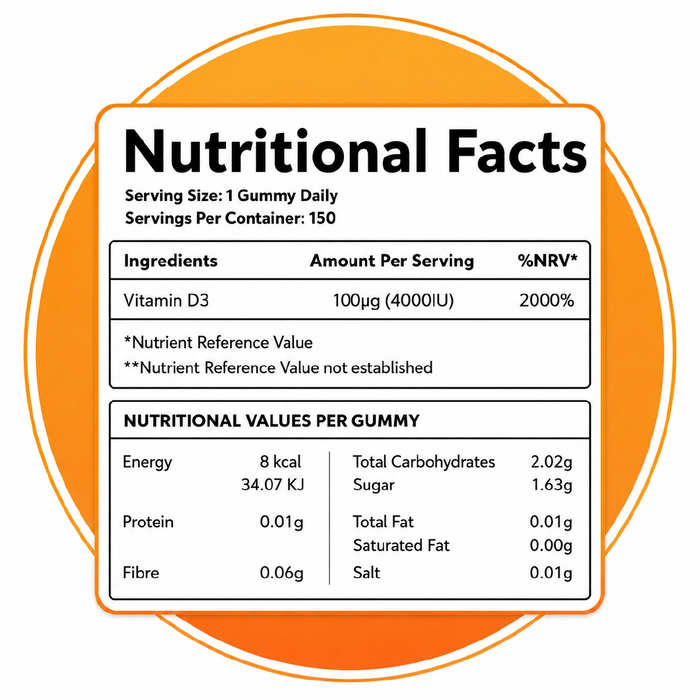 Vitamin D3 Gummies for Bone, Muscle & Immune Support – High Strength 4000 IU, 150 Vegetarian-Friendly Gummies