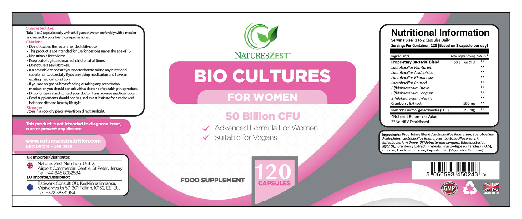 Womens Probiotics 50 Billion CFU With Prebiotics, 4 Months' Supply