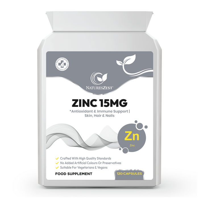 Zinc 15mg Supplement – 120 Vegan Capsules | Highly Absorbable Zinc Citrate | Supports Immunity, Hair, Skin, Nails, Cognitive Function & Bones