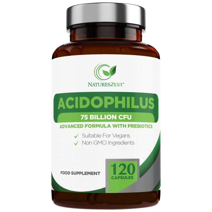 Natures Zest High Strength Acidophilus 75 Billion CFU With Prebiotics 120 Capsules