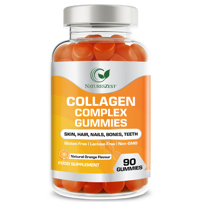 Collagen Complex Gummies for Women & Men, 500mg Collagen with Biotin, Vitamin C, E, Supports Hair, Skin, Nails, Natural Orange Flavour, 90 Gummies