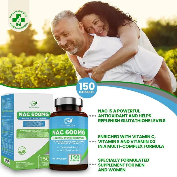 NAC N-Acetyl-Cysteine 600mg - High Strength NAC Supplement Natures Zest